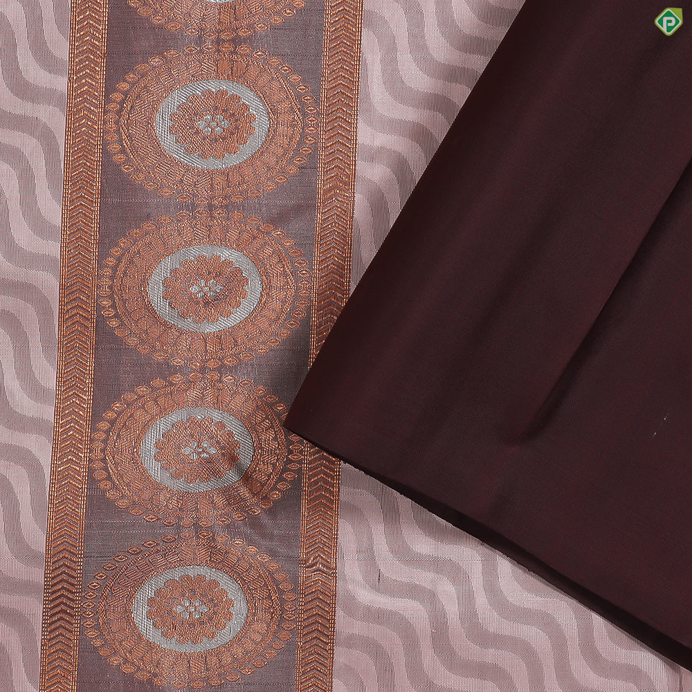 Light Onion Pink With Chocolate Brown Waves Lines Borderless Trendy Designer Silk Saree