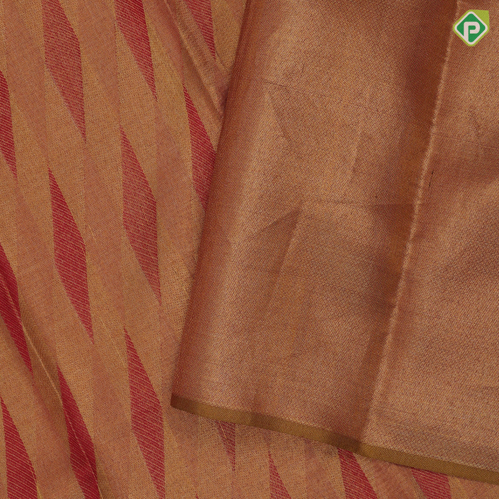 Chilly Red Gold Zari Diamond Design Border Less Pallu Ravivarma Design Tissue Silk Saree