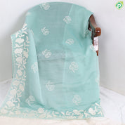 Eliche Green flower with Leaves Butta Embroidered design Semi Organza fancy saree