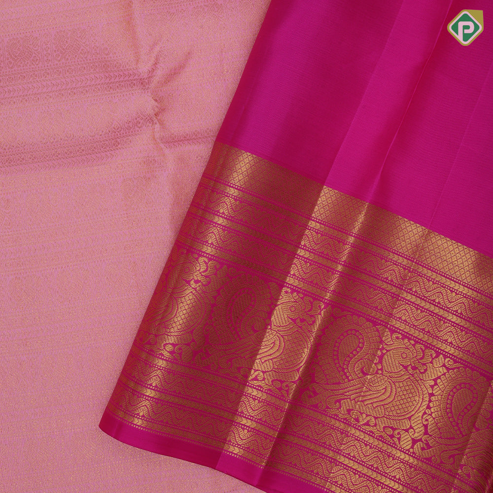 Baby Pink Gold Zari Ruthracham Peacock Brocade Design Dark Pink Mayilkan Peacock Border Design Wedding Silk Saree