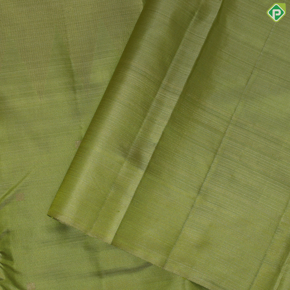 Apple Green gold zari lines square butta design borderless plain trendy silk saree