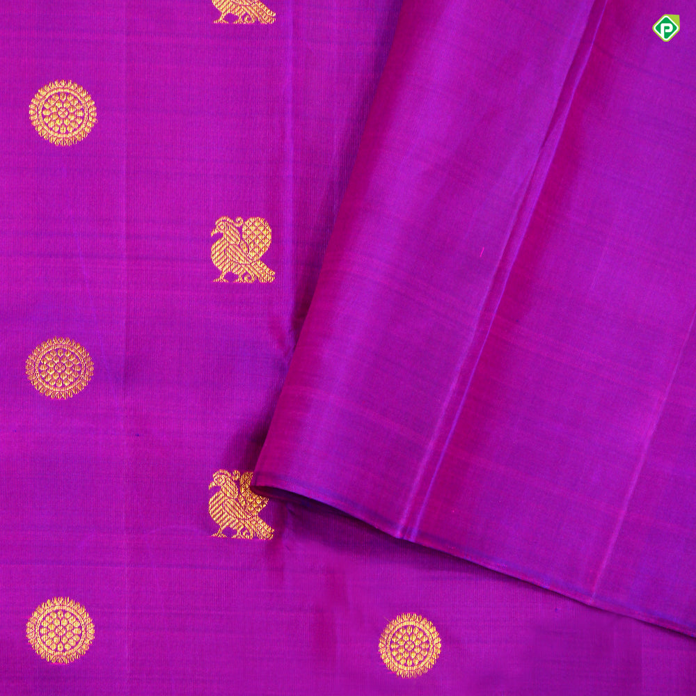 Purple Colour Peacock And Chakra Turning Border Motifs Traditional Silks Saree