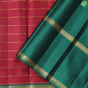 Magenta Red Velthari lines design bottle green with gold zari  rettapet mid gap border silk saree
