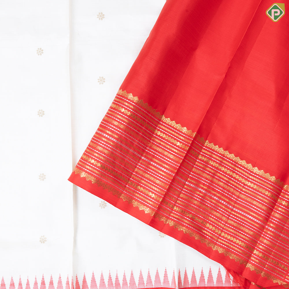 Half White Gold And Silver Zari Koorvai Border Traditional Silk Saree