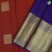 Rust Orange Gold Zari Checks Flower Butta Design Violet Mayilkan Border Design Traditional Silk Saree
