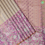 Cream White Gold Zari Big Square Check Bubblegum pink parrot rose cashew detailed Border Wedding Silk Saree