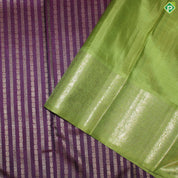 Purple With Gold Zari Stripes Contrast Green Border Traditional Silk Saree