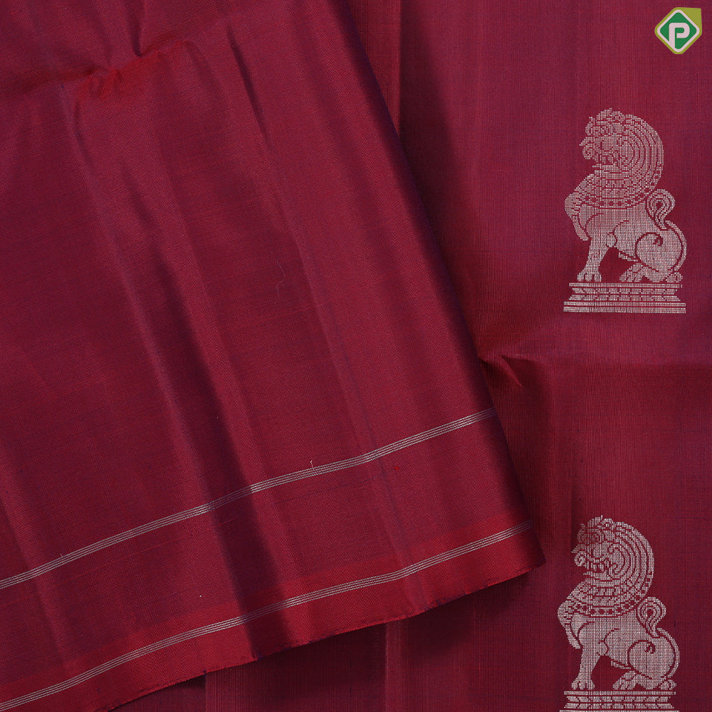 Rani pink silver gold zari yaazhi butta design self silver gold zari double line border soft silk saree