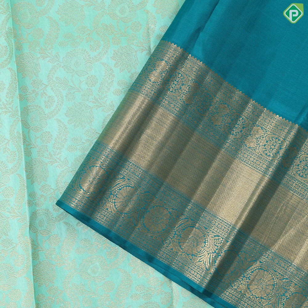 Rexona green gold zari grand floral peacock green border grand brocade bridal silk saree