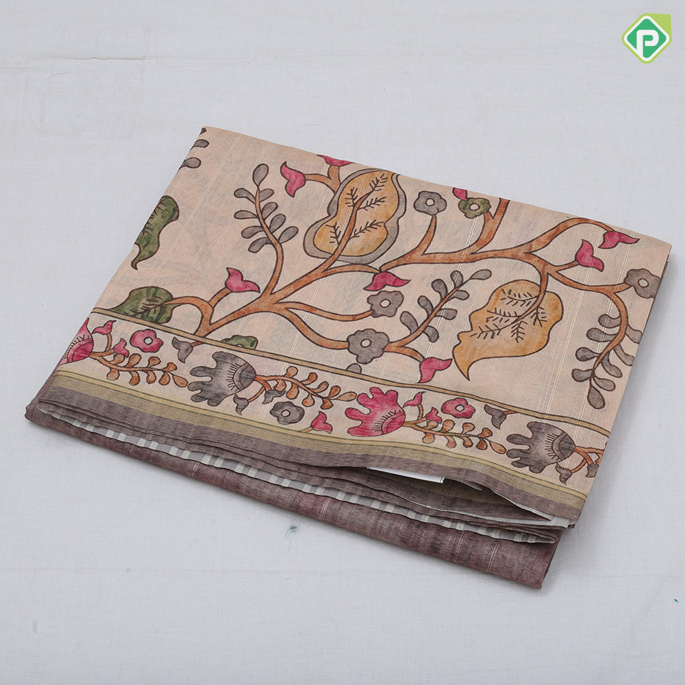 Peach Red Based Flower Floral Design Contrast Border Fancy Cotton Saree