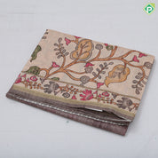 Peach Red Based Flower Floral Design Contrast Border Fancy Cotton Saree