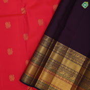 Tomato red gold zari annam butta design purple blue gold zari meena work border retro traditional silk saree