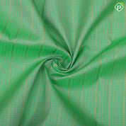 Pista Green gold zari multi designed stripes multi color gold zari meena work lines border Pattu paavadai thavani 3 in 1 set
