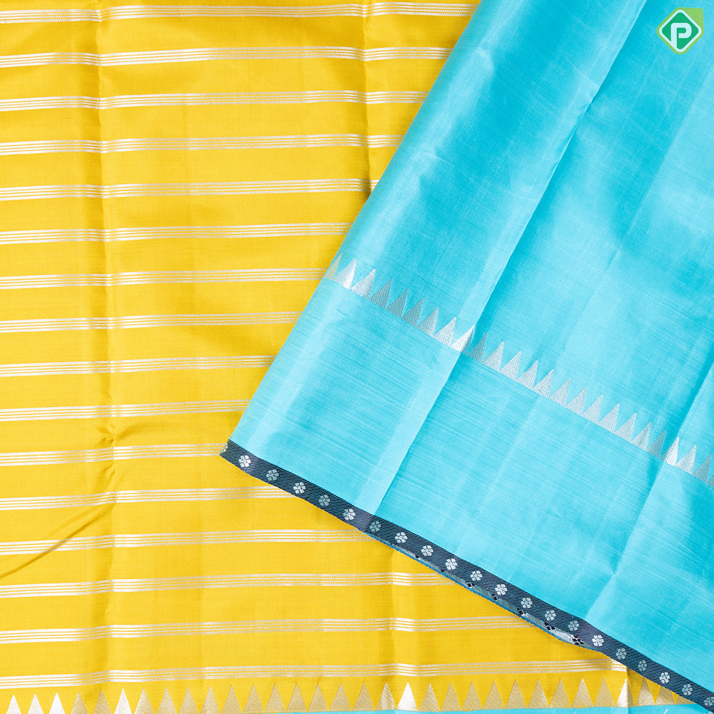 Olive Mustard With Silver Zari Even Space Lines Mid Flower Butta Design Border Traditional Silk Saree