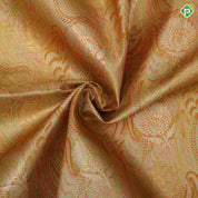 Orange and green base silver gold zari fancy design leaf green gold zari rangoli border pattu paavadai lehanka