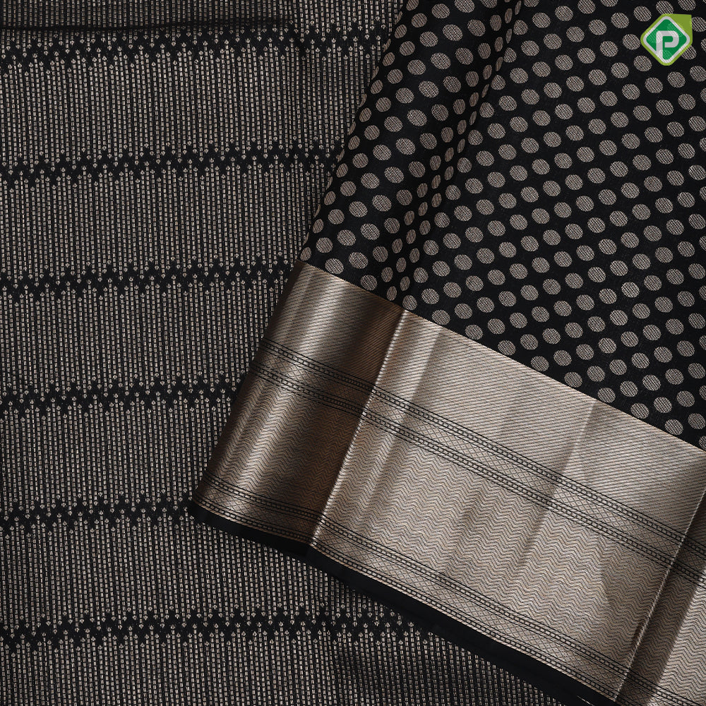 Black Colour Gold Zari Zig Zag Design Self colour Weave Border Design Luxury Black Silk Saree