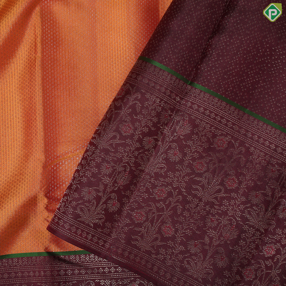 Orange silver zari beads design maroon gold zari meena work grand floral border grand silk saree