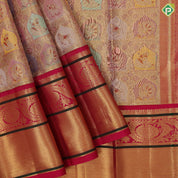 Multi color gold zari classic butta design rani pink gold zari thread work lines border tissue pattu paavadai