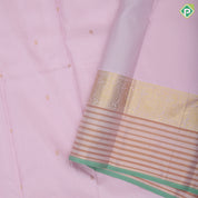 Creamy pink gold zari vairaoosi annam chakkaram butta self gold zari peacock lines border traditional silk saree