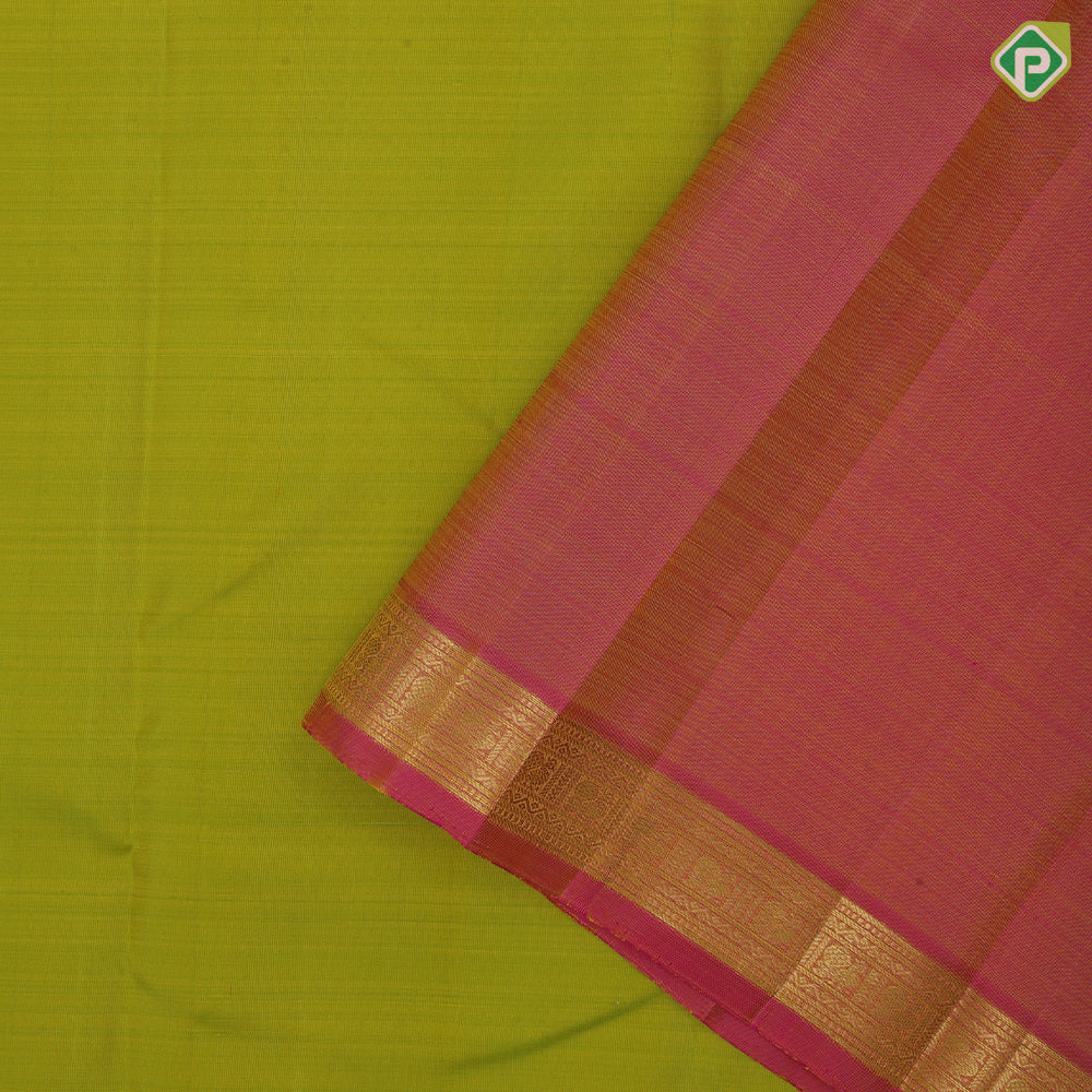 lemon green dual done plain weaved candy pink gold zari elephant butta line border plain traditional vintage silk saree