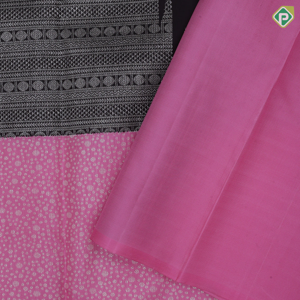 Dark brown silver gold zari temple tower baby pink silver zari mole design half and half concept exclusive silk saree