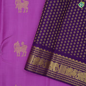 Pink Gold Zari Yali Butta Design Purple Elephant Peacock Border Design Traditional Silk Saree