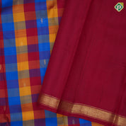 Multi color checks mid gold zari fancy butta self gold zari edge border traditional silk saree