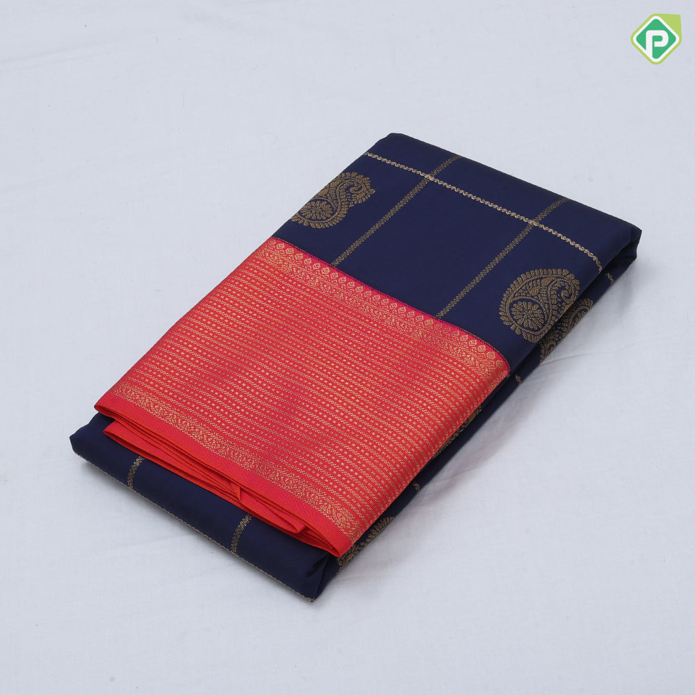 Bottle green gold zari window panel mango butta design red gold zari lines border art silk saree