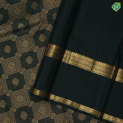 Olive green gold zari grand butta filled checks design self gold zari bentex border bridal silk saree
