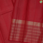 Tomato red gold zari small checked window panel self gold zari divided border traditional silk saree