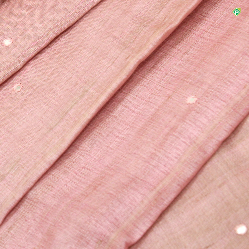 Rose Pink Flower Meena Work With Jamdhani Work Border Pure Tussar Silks Saree