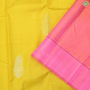 Mustard Yellow Gold Zari Mango Motif With  Pink Thread Work Border Traditional Silk Saree