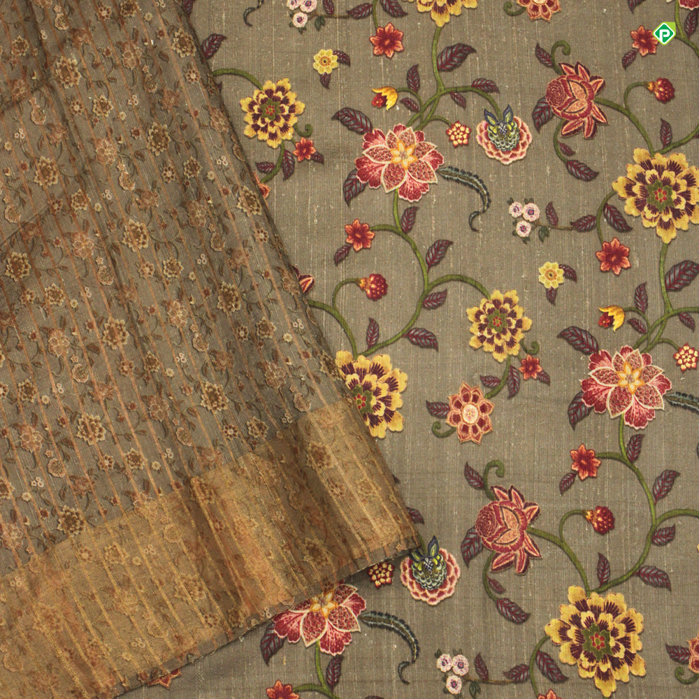 Onion Pink With Beige Big Flower Digital Print Motifs Pure Tussar Silks Saree