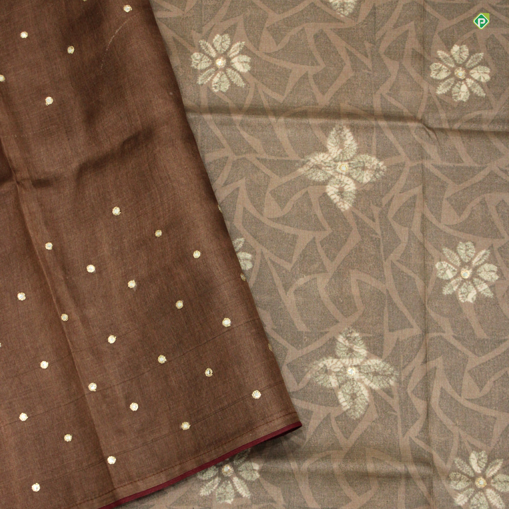 Lavender Pink Colour Small Floral Print With Mirror Work Motifs Pure Tussar Silks Saree