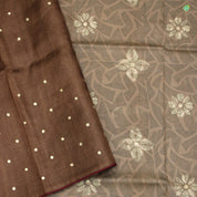 Lavender Pink Colour Small Floral Print With Mirror Work Motifs Pure Tussar Silks Saree