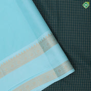 Bottle green gold zari vairaoosi checkered kattam turquoise gold zari retta pattai border uniform art silk saree