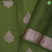Army green copper zari fancy thilagam butta design self copper edge border traditional silk saree