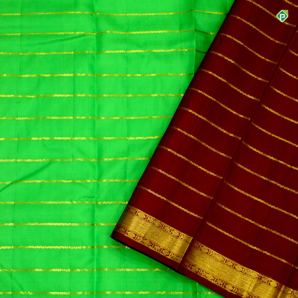 Kelly Green Colour Veldhari Lines Traditional Silks Saree