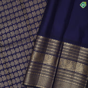 Indigo Blue gold zari peacock rudraksham full body butta self color gold zari multi design lines bridal silk saree