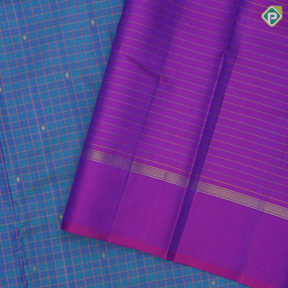 Peacock blue and green silk thread padded zari checks rani pink plain gold zari padded border soft gift silk saree