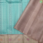 Rama Blue Silver Zari With Peach Pink Gold Zari Meena Work Traditional Silk Saree
