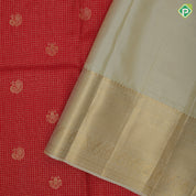 Candy apple red  gold  zari peacock checks  design milk white mango ruthratcha mayilkon border design traditional silk saree