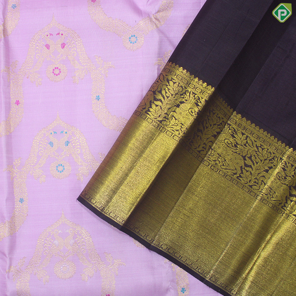 Baby Pink Gold Zari Necklace Design Deer Butta Border Exclusive Grand Bridal Silk Saree