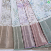 Pista green with multi colour flowers printed fancy cotton saree