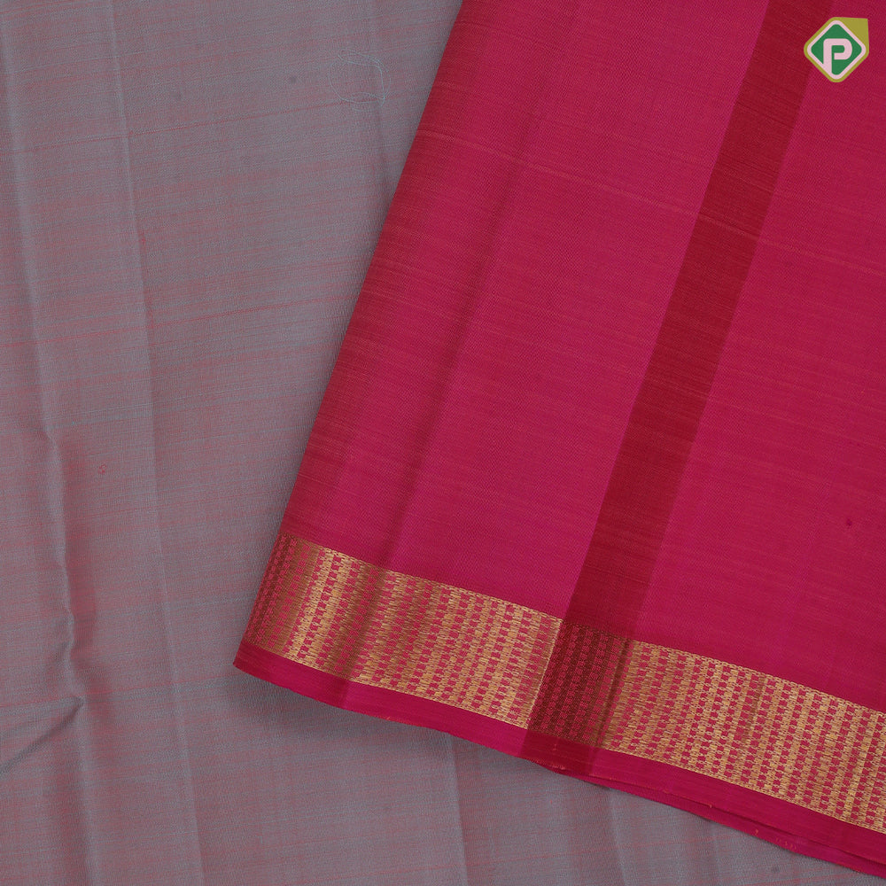 Dusty grey dual tone plain weaved rose pink gold zari border plain traditional vintage silk saree