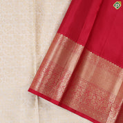 Milk white gold zari grand floral design contrast maroon with gold zari border bridal silk saree