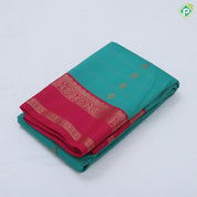 Rexona green gold zari stripes and thilagam butta design rani pink gold zari rettapet border Art silk saree