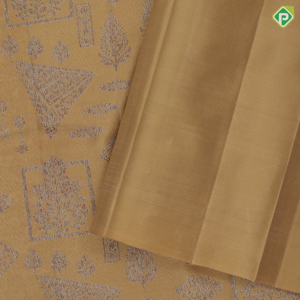 Sandal Neem Zari Checks Floral Design Self Colour Ruthracham Border Design Grand Silk Saree