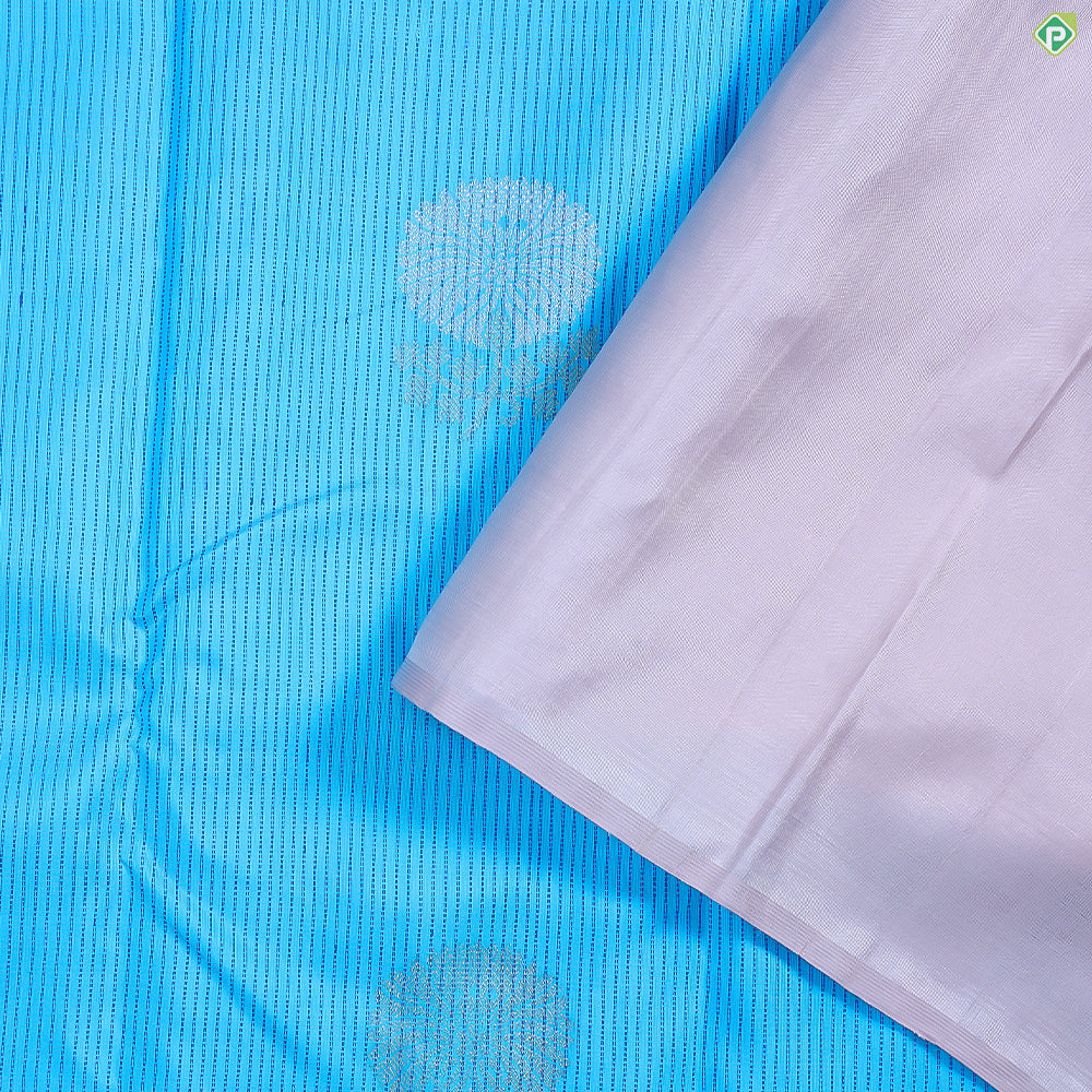 Sky Blue With Ink Blue Silk Thread Stripes Borderless Trendy Designer Silk Saree