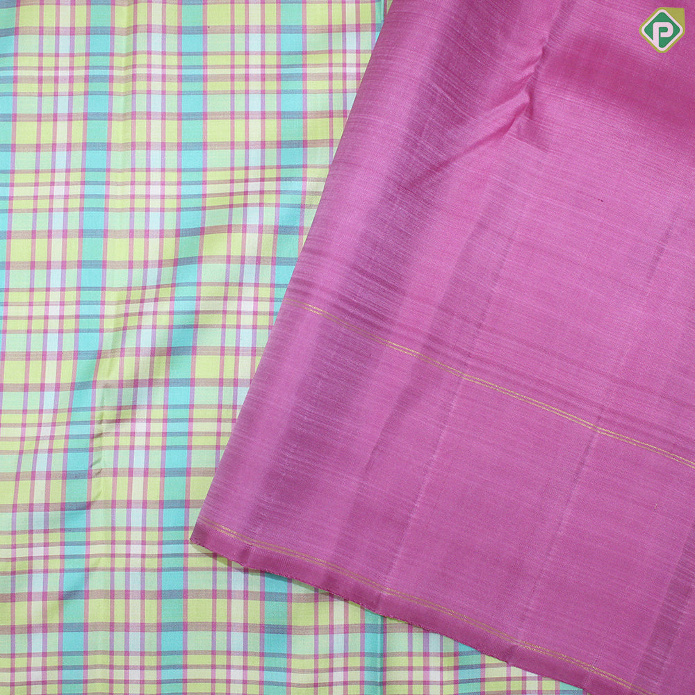 Multi Colure Checked With Pink Colure Border Trendy Designer Silk Saree